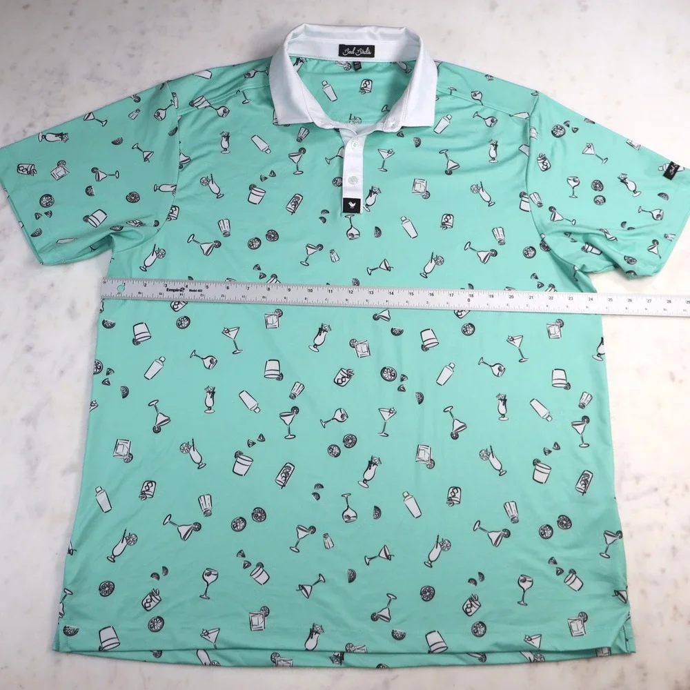 Bad Birdie Five PM Somewhere Golf Polo Mint Green Drinks Martinis Mens 2XL AOP